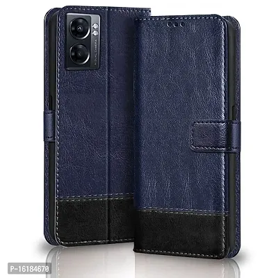Mobcure Double Shade Flip Cover PU Leather Flip Case with Card Holder and Magnetic Stand for Oppo K10 5G (Blue with Black)