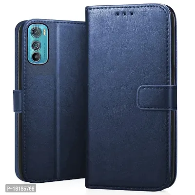 Mobcure Genuine Leather Finish Flip Cover Back Case for Motorola Moto E32s|Inbuilt Stand  Inside Pockets| Wallet Style | Magnet Closure - Blue