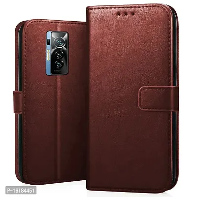Mobcure Genuine Leather Finish Flip Cover Back Case for Tecno Phantom X|Inbuilt Stand  Inside Pockets| Wallet Style | Magnet Closure - Brown-thumb0