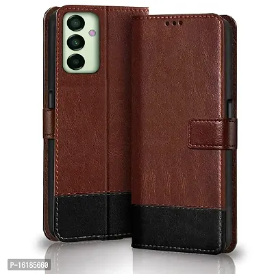 Mobcure Double Shade Flip Cover PU Leather Flip Case with Card Holder and Magnetic Stand for Samsung Galaxy F23 5G (Brown with Black)