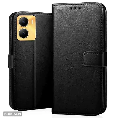 Mobcure Genuine Leather Finish Flip Cover Back Case for Vivo Y56 5G|Inbuilt Stand  Inside Pockets| Wallet Style | Magnet Closure - Black-thumb0