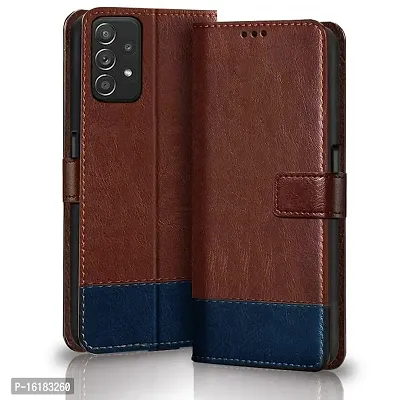 Mobcure Double Shade Flip Cover PU Leather Flip Case with Card Holder and Magnetic Stand for Samsung Galaxy A23 (Brown with Blue)-thumb0