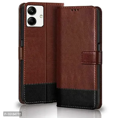 Mobcure Double Shade Flip Cover PU Leather Flip Case with Card Holder and Magnetic Stand for Samsung Galaxy A04e (Brown with Black)-thumb0