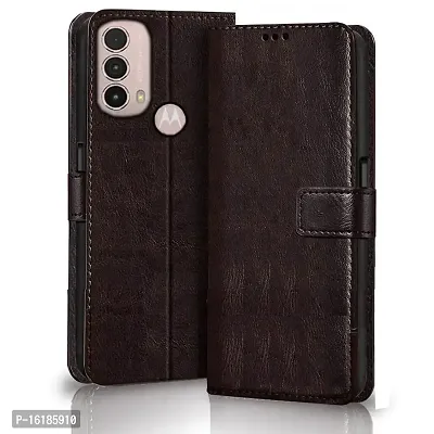 Mobcure Genuine Leather Finish Flip Cover Back Case for Moto E40|Inbuilt Stand  Inside Pockets| Wallet Style | Magnet Closure - Coffee