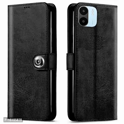 Mobcure Genuine Leather Finish Flip Back Cover Case | Inbuilt Pockets  Stand | Wallet Style | Designer Tich Button Magnet Case for Redmi A1 2022 - Z Black