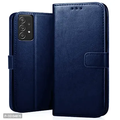 Mobcure Genuine Leather Finish Flip Cover Back Case for Samsung Galaxy A73 5G|Inbuilt Stand  Inside Pockets| Wallet Style | Magnet Closure - Blue