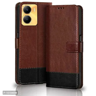 Mobcure Double Shade Flip Cover Pu Leather Flip Case With Card Holder And Magnetic Stand For Vivo Y56 5G Brown With Black-thumb0