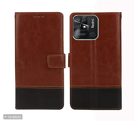 Mobcure Double Shade Flip Cover PU Leather Flip Case with Card Holder and Magnetic Stand for Redmi 9 (Brown with Coffee)