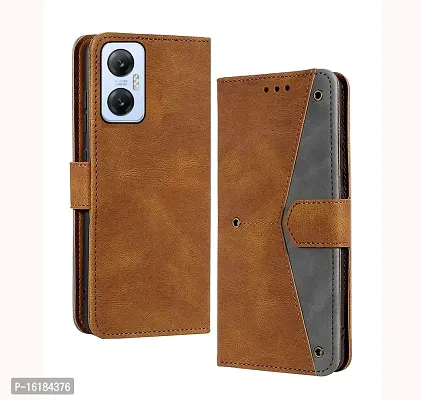 Mobcure Splicing PU Leather Case for Infinix Hot 20 5G|Retro Full Protection Premium Flip Cover Wallet Case with Magnetic Closure Kickstand Card Slots (Brown with Gray)-thumb0