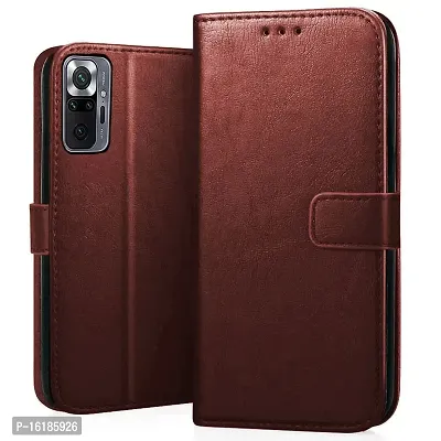 Mobcure Genuine Leather Finish Flip Cover Back Case for Redmi Note 10 Pro|Inbuilt Stand  Inside Pockets| Wallet Style | Magnet Closure - Brown-thumb0