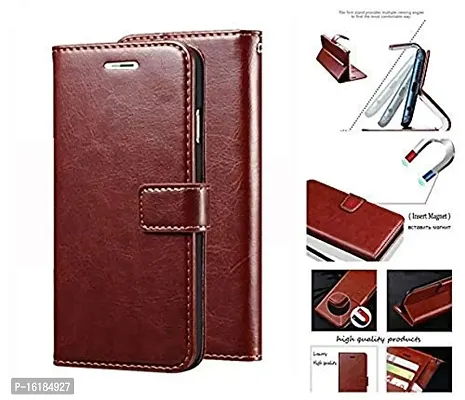 Mobcure Genuine Leather Finish Flip Cover Back Case for IQOO Z6 Lite 5G|Inbuilt Stand  Inside Pockets| Wallet Style | Magnet Closure - Brown-thumb2