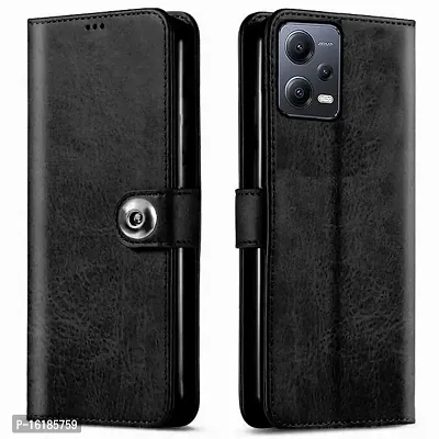 Mobcure Genuine Leather Finish Flip Back Cover Case | Inbuilt Pockets  Stand | Wallet Style | Designer Tich Button Magnet Case for Redmi Note 12 Pro 5G - Z Black