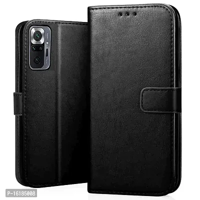 Mobcure Genuine Leather Finish Flip Cover Back Case for Redmi Note 10 Pro|Inbuilt Stand  Inside Pockets| Wallet Style | Magnet Closure - Black