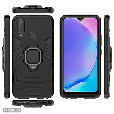 Mobcure D5 Kickstand Heavy Duty Shockproof Armour Rugged Back Case Cover for Vivo Y12 with Finger Ring Holder (Black)-thumb3