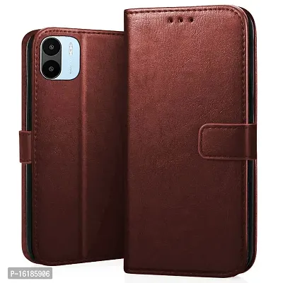 Mobcure Genuine Leather Finish Flip Cover Back Case for Redmi A1 2022|Inbuilt Stand  Inside Pockets| Wallet Style | Magnet Closure - Brown