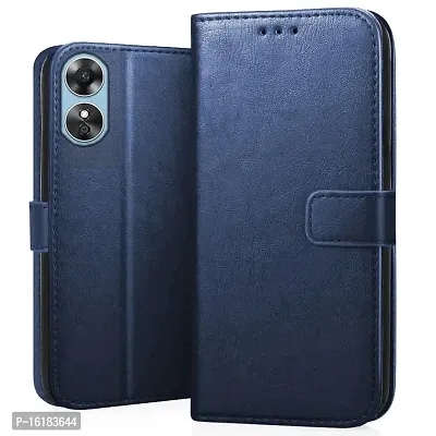 Mobcure Genuine Leather Finish Flip Cover Back Case For Oppo A17 Inbuilt Stand Inside Pockets Wallet Style Magnet Closure Blue-thumb0