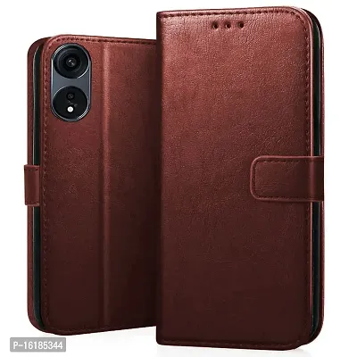 Mobcure Genuine Leather Finish Flip Cover Back Case For Oppo A78 5G Inbuilt Stand Inside Pockets Wallet Style Magnet Closure Brown