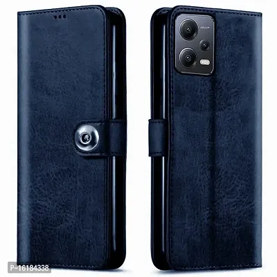 Mobcure Genuine Leather Finish Flip Back Cover Case | Inbuilt Pockets  Stand | Wallet Style | Designer Tich Button Magnet Case for Redmi Note 12 Pro Plus 5G - Navy Blue