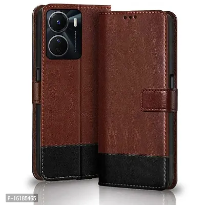 Mobcure Double Shade Flip Cover Pu Leather Flip Case With Card Holder And Magnetic Stand For Vivo Y16 Brown With Black