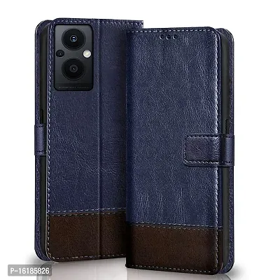 Mobcure Double Shade Flip Cover PU Leather Flip Case with Card Holder and Magnetic Stand for Oppo F21 Pro 5G (Blue with Coffee)