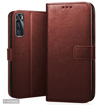 Mobcure Genuine Leather Finish Flip Cover Back Case for Vivo V20 SE|Inbuilt Stand  Inside Pockets| Wallet Style | Magnet Closure - Brown