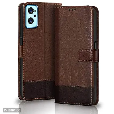 Mobcure Double Shade Flip Cover PU Leather Flip Case with Card Holder and Magnetic Stand for Oppo K10 4G (Brown with Coffee)