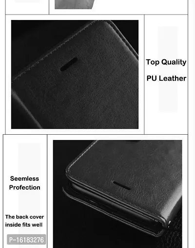 Mobcure Vintage Pu Leather Flip Flap for Oppo F17 I Wallet Case Cover - Black-thumb2