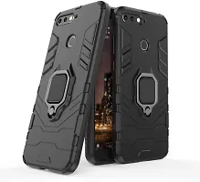 Mobcure D5 Kickstand Heavy Duty Shockproof Armour Rugged Back Case Cover for Honor 7A with Finger Ring Holder (Black)-thumb1