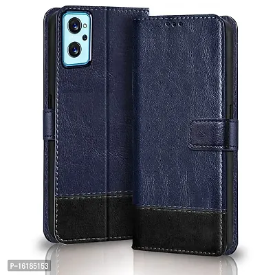 Mobcure Double Shade Flip Cover PU Leather Flip Case with Card Holder and Magnetic Stand for Oppo K10 4G (Blue with Black)