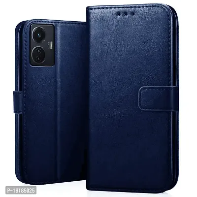 Mobcure Genuine Leather Finish Flip Cover Back Case for IQOO Z6 Lite 5G|Inbuilt Stand  Inside Pockets| Wallet Style | Magnet Closure - Blue-thumb0