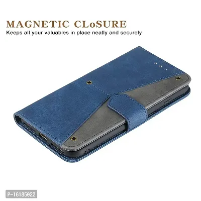 Mobcure Splicing PU Leather Case for Vivo V20 SE|Retro Full Protection Premium Flip Cover Wallet Case with Magnetic Closure Kickstand Card Slots (Blue with Gray)-thumb2