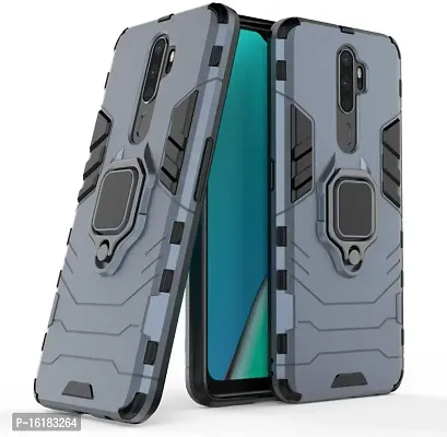 Mobcure D5 Kickstand Heavy Duty Shockproof Armour Rugged Back Case Cover for Oppo A5 2020 with Finger Ring Holder (Blue)-thumb0
