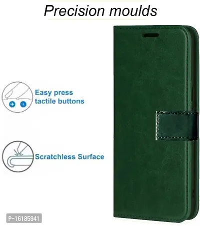 Mobcure Genuine Leather Finish Flip Cover Back Case For Realme C55 Inbuilt Stand Inside Pockets Wallet Style Magnet Closure Green-thumb2
