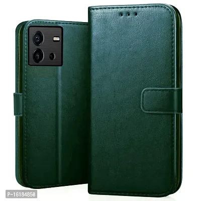 Mobcure Genuine Leather Finish Flip Cover Back Case for IQOO Neo 6 5G|Inbuilt Stand  Inside Pockets| Wallet Style | Magnet Closure - Green-thumb0