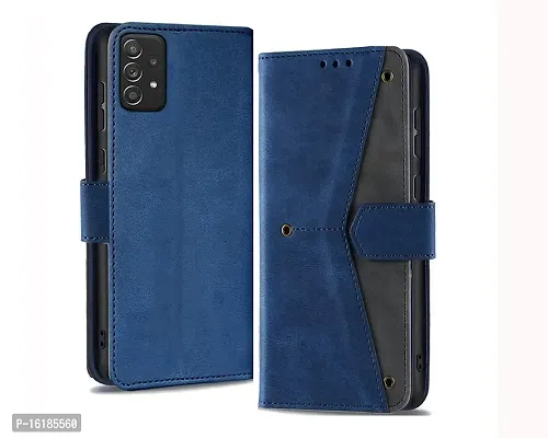 Mobcure Splicing PU Leather Case for Samsung Galaxy A73 5G |Retro Full Protection Premium Flip Cover Wallet Case with Magnetic Closure Kickstand Card Slots (Blue with Gray)