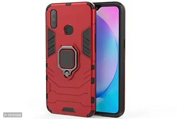 Mobcure D5 Kickstand Heavy Duty Shockproof Armour Rugged Back Case Cover for Realme 3 with Finger Ring Holder (Red)-thumb0