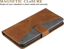 Mobcure Splicing PU Leather Case for Oppo F21 Pro 4G |Retro Full Protection Premium Flip Cover Wallet Case with Magnetic Closure Kickstand Card Slots (Brown with Gray)-thumb1