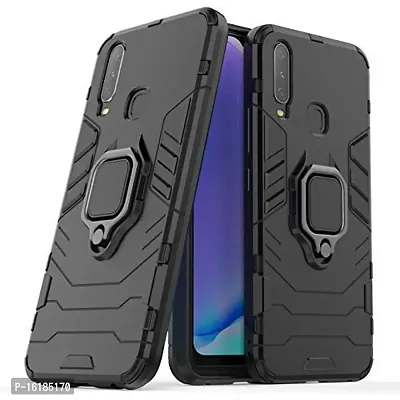 Mobcure D5 Kickstand Heavy Duty Shockproof Armour Rugged Back Case Cover for Vivo Y12 with Finger Ring Holder (Black)-thumb0
