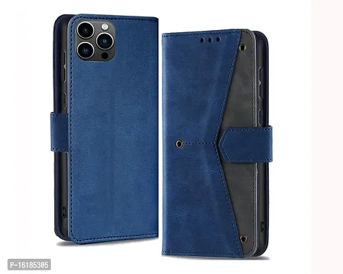 Mobcure Splicing PU Leather Case for iPhone 11 Pro Max (6.5) |Retro Full Protection Premium Flip Cover Wallet Case with Magnetic Closure Kickstand Card Slots (Blue with Gray)