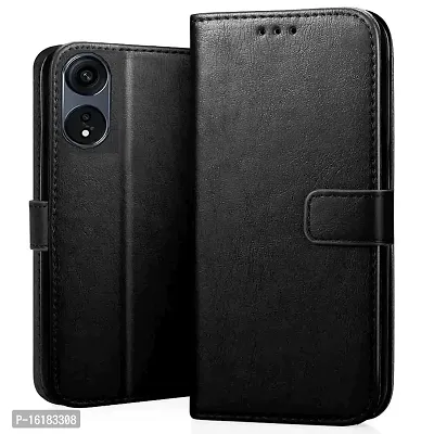 Mobcure Genuine Leather Finish Flip Cover Back Case For Oppo A78 5G Inbuilt Stand Inside Pockets Wallet Style Magnet Closure Black