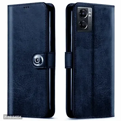 Mobcure Genuine Leather Finish Flip Back Cover Case | Inbuilt Pockets  Stand | Wallet Style | Designer Tich Button Magnet Case for Oppo K10 5G - Navy Blue