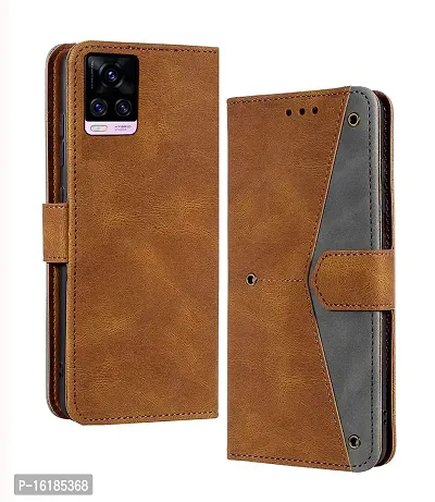 Mobcure Splicing PU Leather Case for Vivo V20|Retro Full Protection Premium Flip Cover Wallet Case with Magnetic Closure Kickstand Card Slots (Brown with Gray)