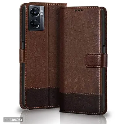 Mobcure Double Shade Flip Cover PU Leather Flip Case with Card Holder and Magnetic Stand for Oppo K10 5G (Brown with Coffee)