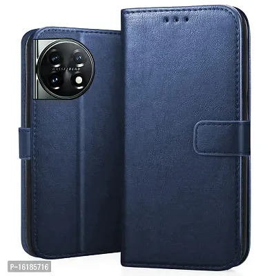 Mobcure Genuine Leather Finish Flip Cover Back Case for Oneplus 11R 5G|Inbuilt Stand  Inside Pockets| Wallet Style | Magnet Closure - Blue
