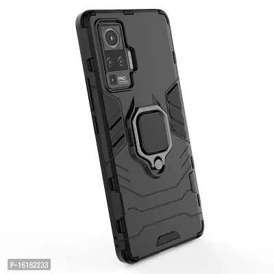 Mobcure D5 Kickstand Heavy Duty Shockproof Armour Rugged Back Case Cover for Vivo X50 Pro with Finger Ring Holder (Black)-thumb0