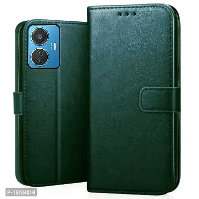 Mobcure Genuine Leather Finish Flip Cover Back Case for IQOO Z6 Lite|Inbuilt Stand  Inside Pockets| Wallet Style | Magnet Closure - Green-thumb0