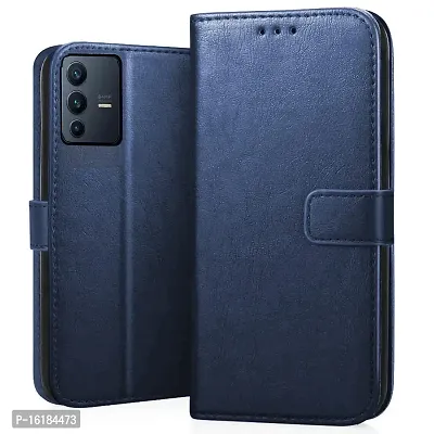 Mobcure Genuine Leather Finish Flip Cover Back Case for Vivo V23 Pro 5G|Inbuilt Stand  Inside Pockets| Wallet Style | Magnet Closure - Blue