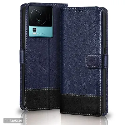Mobcure Double Shade Flip Cover PU Leather Flip Case with Card Holder and Magnetic Stand for IQOO Neo 7 5G (Blue with Black)