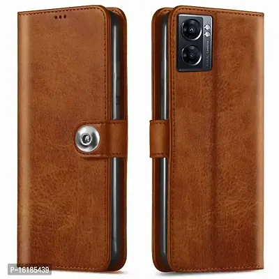 Mobcure Genuine Leather Finish Flip Back Cover Case | Inbuilt Pockets  Stand | Wallet Style | Designer Tich Button Magnet Case for Oppo K10 5G -Tan Color