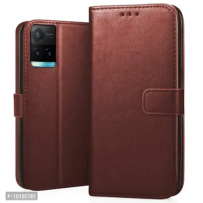 Mobcure Genuine Leather Finish Flip Cover Back Case for Vivo Y21s|Inbuilt Stand  Inside Pockets| Wallet Style | Magnet Closure - Brown